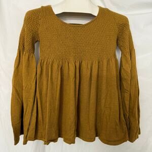 Anthropologie Knitted Knotted Long Bell Sleeve Top Mustard Yellow Women's Small